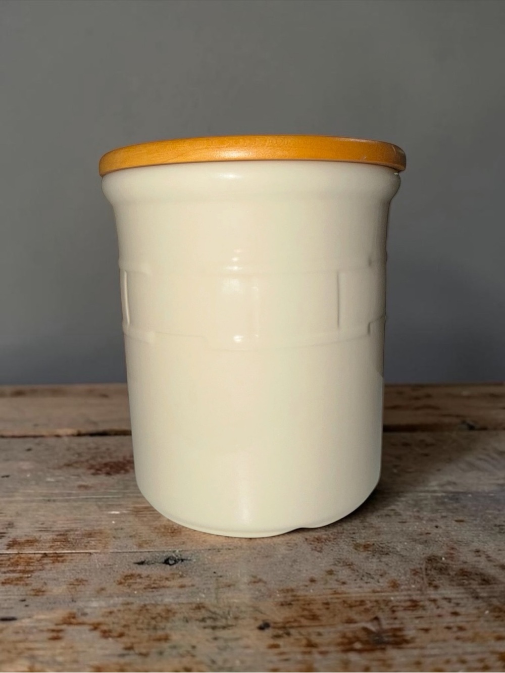 Longaberger Cream Ceramic Canister with Yellow-Orange Lid